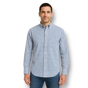 Banana Republic L Blue White Gingham Softwash Shirt Slim Fit Button Down Casual